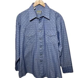 Samsons Shirt VTG 80s Blue Western Pearl Snap Riding Workwear Cotton Blend XL